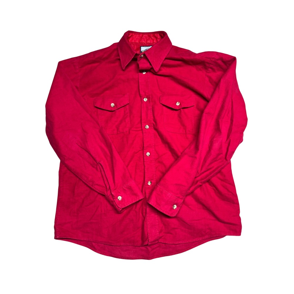 Vintage Fieldmaster Perma-Prest Large Red Cotton Flannel Work Shirt Made in USA